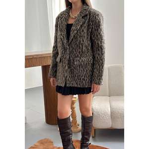 Chaqueta Blazer de Lana con Estampado de Leopardo para Mujer, Abrigo Tejido de Manga Larga para Otoño, Ropa Exterior de Moda - Product Image 2