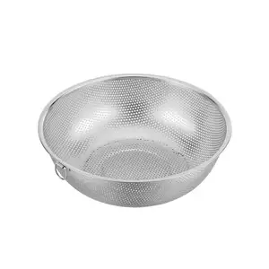 Kitchen Utensil Stainless Steel Strainer Basket Drain Colander With Hanging Ring For Washing Rice Vegetables Fruit