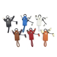 Porte-clés Usb court 3 en 1 en cuir pour recharge rapide, cordon de chargeur Portable pour ordinateur, transfert de données, compatible avec Apple Android et type c