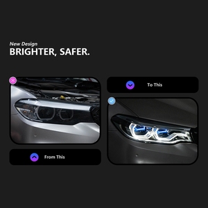 <span class=keywords><strong>Faro</strong></span> Anteriore per BMW Serie 5 G30 2018-2020, Gruppo Ottico Laser LED con Alloggiamento Blu, DRL Dorato, Proiettore Bicolore - Product Image 3