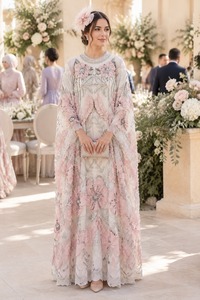 YSYL Nuevo Kaftan Artesanal con Apliques de Flores en 3D, Adorno de Lentejuelas y Cuentas, Cuello Alto, Talla Única, Elegante Abaya de Noche - Product Image 3