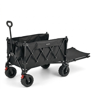 Extra Large Folding Camping Wagon Heavy Duty Outdoor 150KG Capacity Rear Opening Tailgate Black/<b>Khaki</b> 600D Oxford Fabric Canvas - Product Image 3