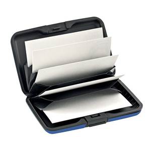 Porte-cartes de visite de style minimaliste, petit format, en aluminium bleu, métal et plastique, léger, avec fermeture à clip, portefeuille pratique en cuir - Product Image 2