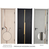 Porte en bois composite laqué crème, lignes dorées, imperméable, pour chambre à coucher, villa, portes à battants