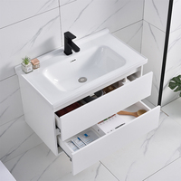 Meuble-lavabo mural moderne avec vasque en céramique, style scandinave minimaliste, 2 tiroirs, pour salle de bain et chambre