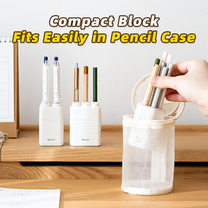 Portable square 6 Hole Building Block Pencil Pen Holder case PP PS Plastic Pen Storage <strong>Container</strong> Desk Pen Holder - Product Image 6