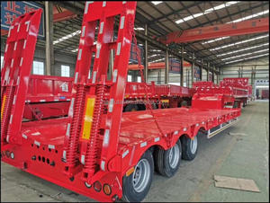 Горячая распродажа: 3-осный полуприцеп-тяжеловоз (низкорамный) 80 тонн для перевозки стальных I-образных балок и экскаваторов, с механической подвеской - Product Image 6