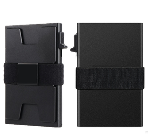 Portefeuille fin en aluminium avec logo personnalisé et fermeture à bouton en métal pour cartes de crédit avec blocage RFID - Product Image 1