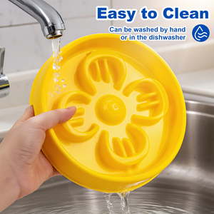Solid Portable Eco-Friendly Healthy Eating Food Dish for Small Medium Pet New Yellow Flower Plastic <b>Cat</b> Dog Slow <b>Feeder</b> Bowl - Product Image 5