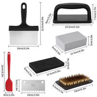 Kit d'outils de nettoyage pour barbecue : pierres ponce, brosses, éponges, poignée en plastique, résistant à la chaleur, kit en pierre noire, métal