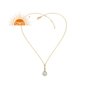 18 Karat Gold Plated Necklace Jewelry Supplier CZ White Pearl 925 Sterling Silver Pendant Necklace Manufacturer
