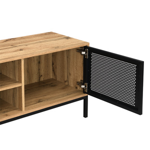 <span class=keywords><strong>Meuble</strong></span> <span class=keywords><strong>TV</strong></span> moderne en MDF mélaminé couleur chêne sauvage avec pieds en tuyau métallique <span class=keywords><strong>et</strong></span> porte en mélaminé noir avec revêtement poudré pour salon, salle à manger, hôtel - Product Image 6
