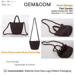 Bolso Tote de Cuerda PP Marrón Hecho a Mano, Tejido Abierto, Ligero, Convertible a Bandolera para Mujer, Playa, Compras, Regalo, ODM - Product Image 2