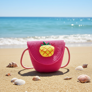 Bolso de Hombro de Ganchillo Rosa con Diseño de Piña 13x10x7cm, Bolso de Playa de Verano - Product Image 3