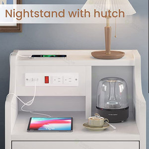 Bàn Cạnh Giường Màu Trắng Đa Chức Năng Hiện Đại Tủ Đầu Giường Sang Trọng Sáng Tạo Bằng Gỗ Nguyên Khối Có Trạm Sạc Và Cổng Usb - Product Image 5