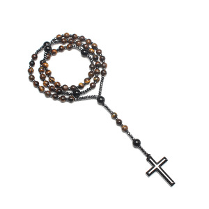 Cuentas de piedra de ojo de tigre Natural de 8mm, collar anudado de cuentas de Rosario de Cristo católico para mujeres y hombres, colgante de Cruz de hematita, joyería Mala - Product Image 4