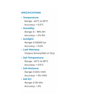 Sensor Agrícola Inalámbrico Cansense para Monitoreo de Temperatura del Suelo, Temperatura del Aire, Luz Solar, Humedad del Aire y Humedad de las Hojas - Product Image 2