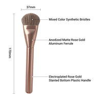 Pinceau de maquillage professionnel de haute qualité, personnalisé, à poils courbes et biseautés, manche en plastique rose doré, pour le visage.