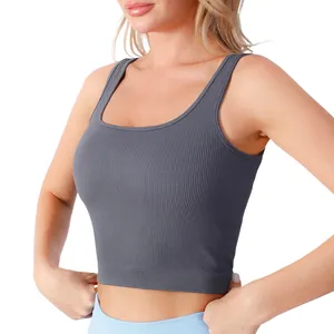 Solid Color Nylon Spandex Women Sports Bra Tops For Gym Yoga Fitness