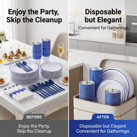 Ensemble de vaisselle en plastique bleu foncé pour fête, remise de diplôme, anniversaire, assiettes jetables transparentes avec ensemble de couverts