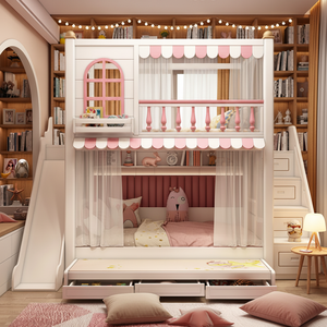 DK Board-Wood Modern Princess Bunk Bed for Girls Twin High Low Eco-Friendly Comfortable Polyester Upholstery Kids Bed Guangdong - Product Image 1