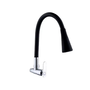 Robinet de cuisine gourmet noir à poignée unique de conception d'usine mélangeur de robinet de zinc monté sur le pont avec le tuyau flexible - Product Image 1