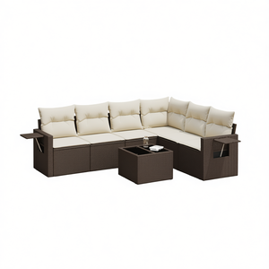 ชุดโซฟาหวายสีน้ำตาลทันสมัยสำหรับสวน  แบบโมดูลาร์  เฟอร์นิเจอร์กลางแจ้งพร้อมเบาะโฟมความหนาแน่นสูง สำหรับใช้ในลานบ้าน - Product Image 1
