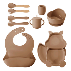 Nouvel arrivage Bol à ventouse forte et non toxique écologique Cuillère Fourchette Ensemble Bavoir d'alimentation Bol et <span class=keywords><strong>assiette</strong></span> en silicone pour bébé - Product Image 2
