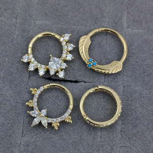 Pendientes de Oro Sólido de 14K con Piedras Preciosas, Piercing de Septum, Anillo Segmentado con Bisagra, Joyería para Piercing Corporal, Anillo de Nariz al por Mayor - Product Image 6