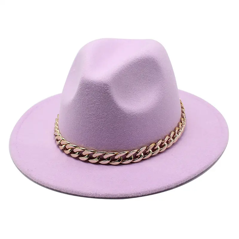 Multicolor Round Wide Brim Western Cowboy Jazz Hat Men & Women Belt Buckle Gold Chain Fedora Hat Wide Brim Floppy Panama Hat