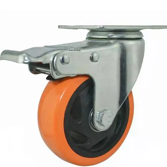75mm çift bilyalı rulman PU/PVC turuncu renk endüstriyel Castor tekerlek