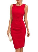 Robe crayon sans manches personnalisée pour femme, col rond, froncée, moulante, mi-longue, pour le bureau, les affaires, les occasions formelles