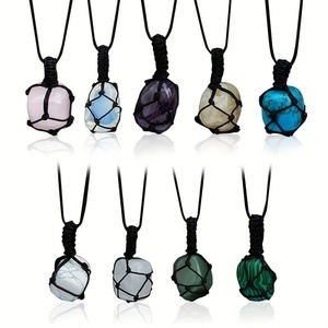 Pendentifs en pierre naturelle (Quartz rose, Améthyste, Agate) en forme de balles, colonnes hexagonales enroulées de fil, colliers, pendules et <span class=keywords><strong>accessoires</strong></span> lunaux - Product Image 1