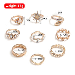Conjuntos de Joyería de Moda, 9 Piezas, Anillos de Ópalo en Tono Dorado con Piedras de Corte Marquesa, Diseño de Estrella, Serpiente y Hoja, para Mujer, para Fiestas - Product Image 4