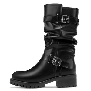 <span class=keywords><strong>Bottes</strong></span> <span class=keywords><strong>mi</strong></span>-<span class=keywords><strong>mollet</strong></span> pour femmes Plate-forme Talon épais Chaussons avec boucles Bout rond Fermeture à glissière latérale Biker <span class=keywords><strong>Bottes</strong></span> en <span class=keywords><strong>cuir</strong></span> de moto - Product Image 1