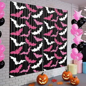 Cortina de Flecos de Papel Metálico Rojo con Estampado de Telaraña de Halloween, Cortina de Flecos de Papel Metálico para Fiestas, Decoración de Fondo para Casa Embrujada - Product Image 3
