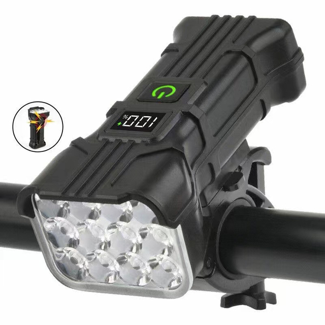 High Brightness Digital Display  Night Riding Bicycle Headlight Bike Light Riding Safety Flashing LED Type-c  USB Rechargeable