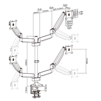 Support de moniteur externe pour ordinateur portable à 4 écrans Bras de moniteur à ressort à gaz Support de bureau réglable pour bras de moniteur double