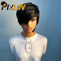 Perruques en cheveux humains en gros, fournisseurs de perruques courtes coupe pixie, cheveux brésiliens bruts, sans colle, sans dentelle, fabriquées à la machine pour femmes noires