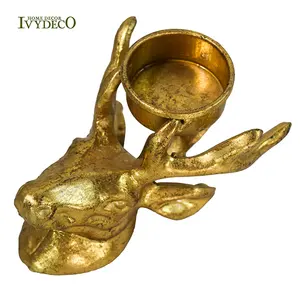 IVYDECO圣诞饰品装饰古董3D铸铁驯鹿金属茶灯烛台