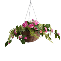 Arrangement floral artificiel suspendu en plastique écologique, durable, léger, résistant aux UV et à l'eau, dans un panier en noix de coco personnalisé