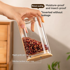 Recipientes Cuadrados de Vidrio para Almacenamiento con Tapas de Bambú, Herméticos y de Grado Alimenticio para Uso en Despensa - Dulces, Café, Té, Especias - Product Image 4