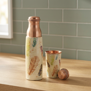 Thermos en cuivre avec motif floral, bouteille de voyage portable avec couvercle - Product Image 4