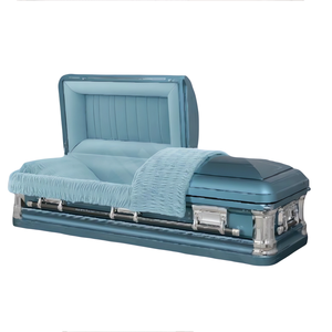 Ataúd de Metal Estilo Americano con Interior de Terciopelo Azul, Acero de Calibre 18, Acabado Azul Abeto, Función de Cremación para Funerales de Adultos - Product Image 1