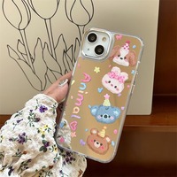 Lapin mignon miroir de maquillage et étui de téléphone portable pour iPhone 11 12 13 14 15 16 Pro/Pro Max sac d'accessoires pratique