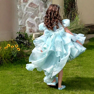 Nuovo Vestito Lungo Trendy per Ragazze, Abito con Maniche Dolci e Soffici, Stile <span class=keywords><strong>Principessa</strong></span> per Bambine, Vestito per Compleanno - Product Image 1