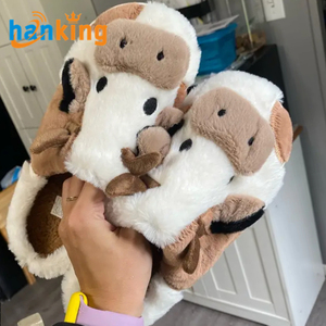 Ehanking Women's Cartoon Cute Fluffy Cow House <b>Slippers</b> Ladies Winter Warm Plush Lined Home <b>Slippers</b> Cozy Indoor Shoes - Product Image 5