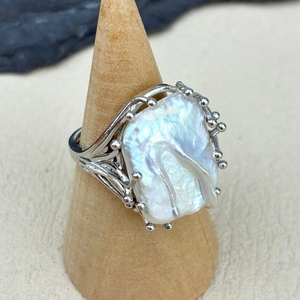 Bague minimaliste en argent avec pierre précieuse naturelle, plaquée or 18 carats, tendance, unisexe, avec perle baroque d'eau douce, pour fête, <span class=keywords><strong>mariage</strong></span> - Product Image 4