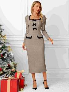 Tendance Designer Dames Vêtements O-cou Élégant Formelle Droite Plaid Tweed Robe Femmes Vestidos - Product Image 2