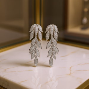 Boucles d'oreilles en or blanc E3342, cristal, strass, forme de plante, bijoux de luxe pour femmes, bijoux de mariage - Product Image 2